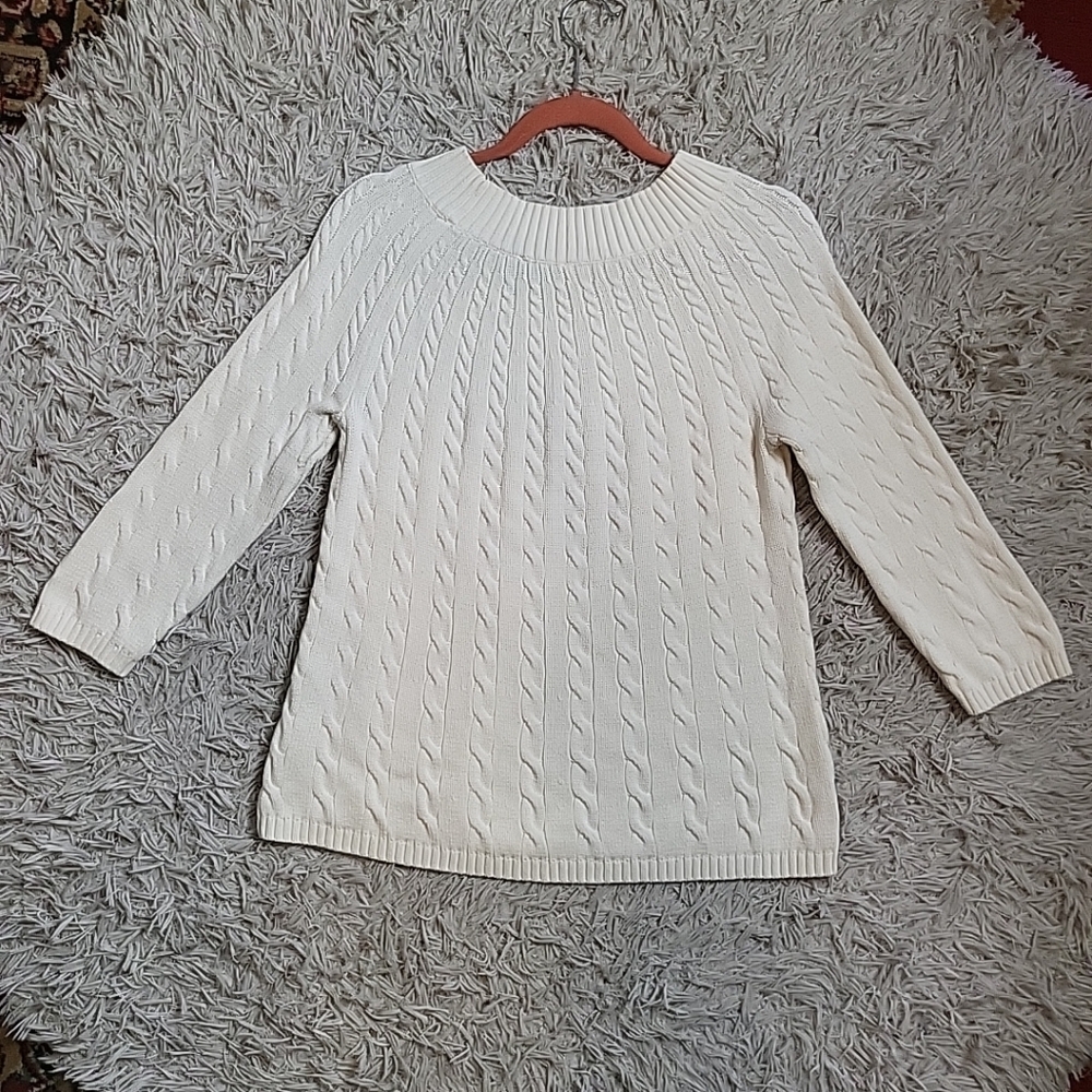 Talbots Cable Knit Sweater Top Ivory Off White Cream Classic Preppy Size Small S - Picture 8 of 9